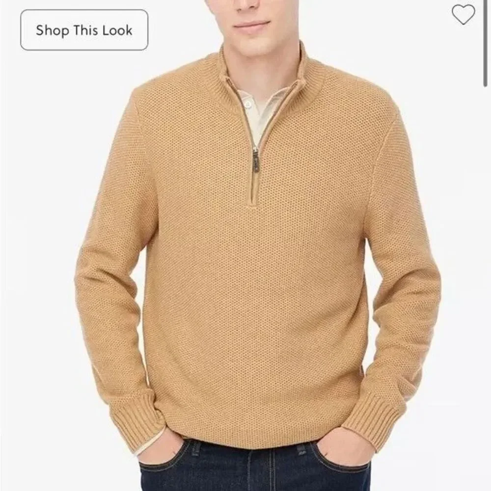 J.Crew XL Cotton Honeycomb Knit Half-Zip Heather Acorn Pullover Long Sleeve